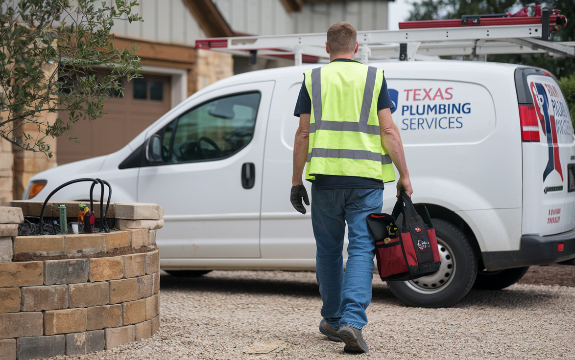 Plumber walking to Job van